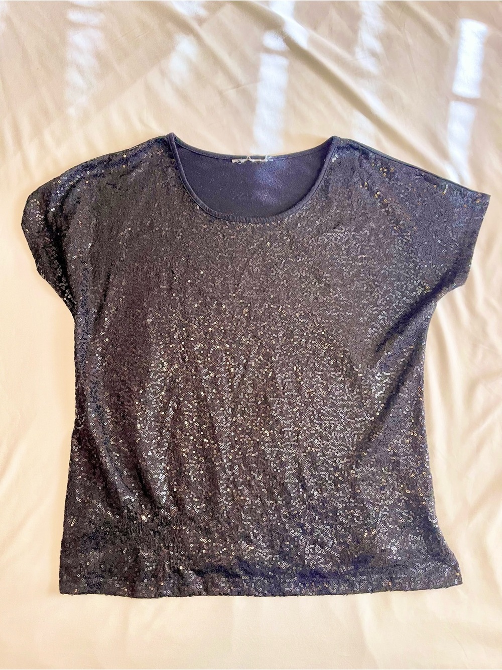 Black Sequin Short Sleeve Top